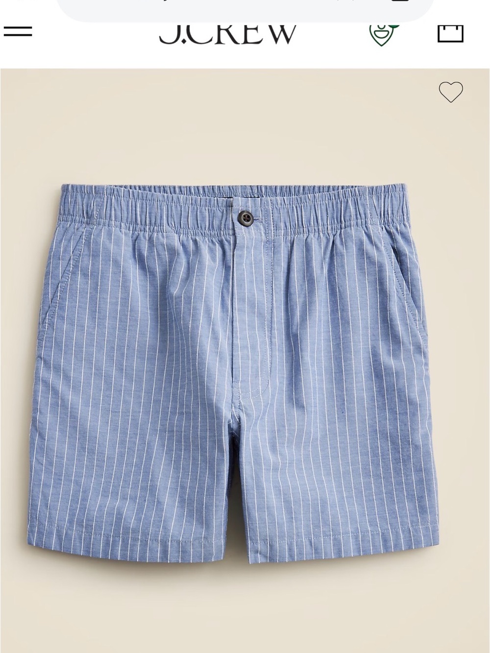 J. Crew 5.5” Pier Short in Striped Cotton Blend. Size Large